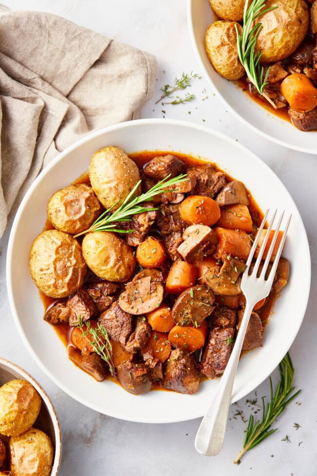 Venison Bourguignon Recipe in bowl (Deer Meat Stew)