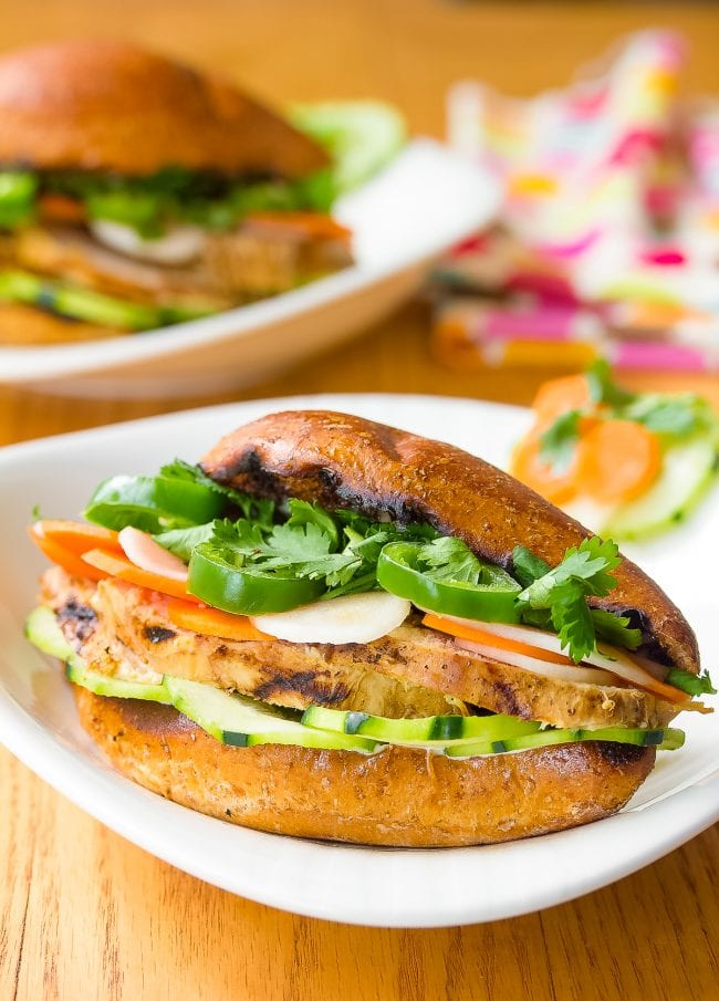 Banh Mi Vietnamese sandwiches loaded with vegetables and chicken