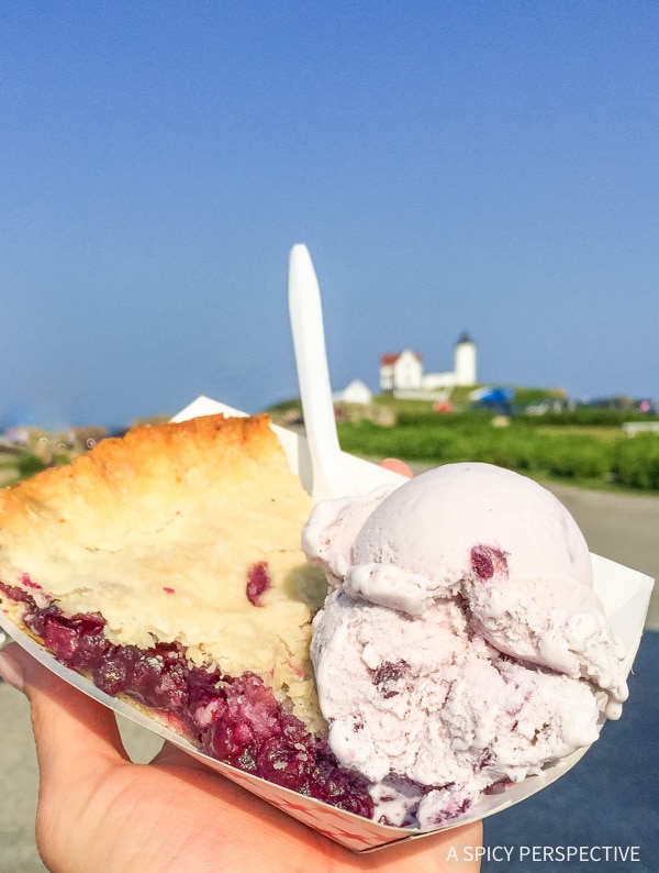 BLueberry Pie in Front of Nubble Lighthouse, Kittery, Maine (York) on ASpicyPerspective.com #travel