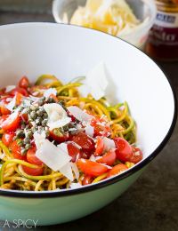 {Raw} Zoodles With Capers and Tomatoes