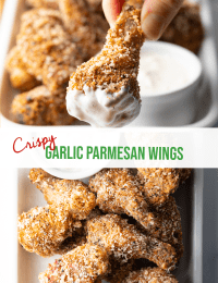 Pinterest split image for garlic parmesan wings.